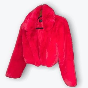 Akira red furry faux fur jacket: never worn!
